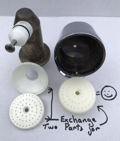 Disposable shower head 1 unit designed to drain dry when not in use and aid in suppression and control of Legionella bacteria