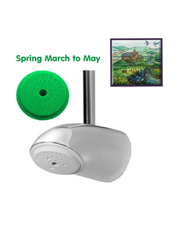Green Spring March to May Rada Exposed Shower Head 1 Unit designed to drain dry when not in use copper backed and sleeved to aid in the suppression and control of Legionella bacteria