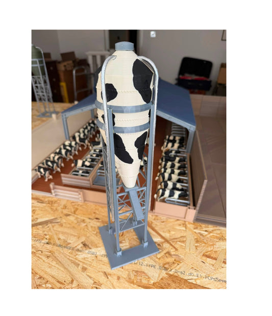 a.Farm yard toy bulk feed silo BLACK & WHITE   - supplied with your requested name plate 1/32 scale
