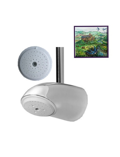 White Rada Exposed Shower Head 1 unit designed to drain dry when not in use copper backed and sleeved to aid in the suppression and control  of Legionella bacteria