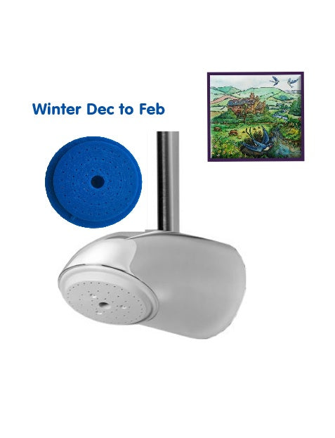 Blue Winter Dec to Feb Rada Exposed Shower Head 1 unit designed to drain dry when not in use copper backed and sleeved to aid in the suppression and control of Legionella bacteria