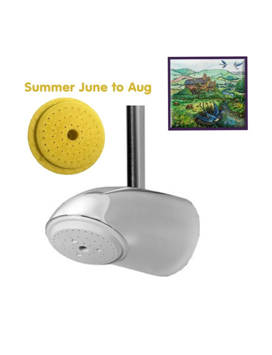 Yellow Summer June to Aug  Rada Exposed Shower Head 1 unit designed to drain dry when not in use copper backed and sleeved to aid in the suppression and control  of Legionella bacteria